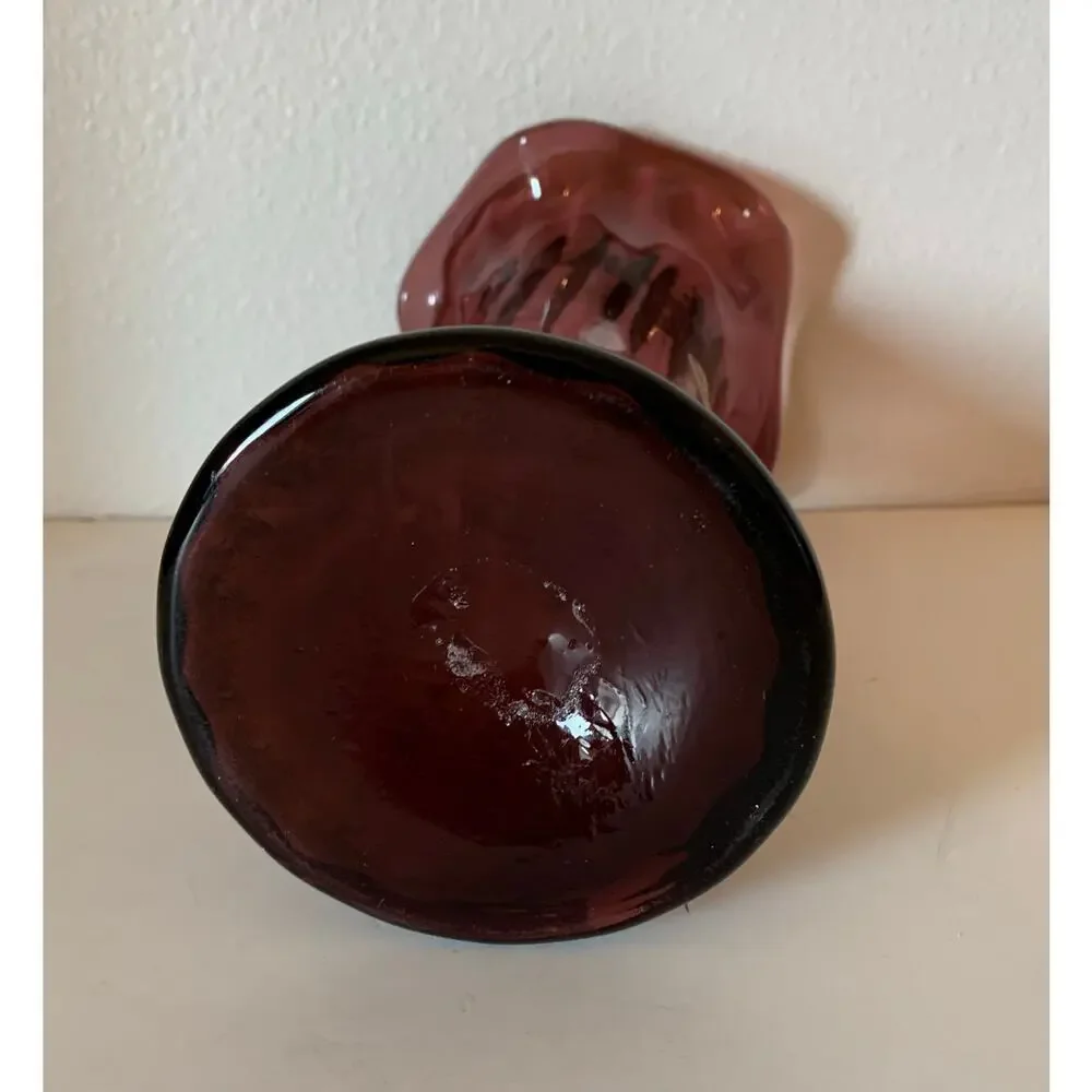Vintage Beacon Purple Amethyst Blown Glass Vase Ruffled rim